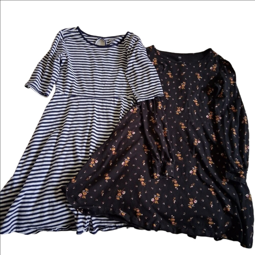 Bundle of Two Girl's Size Large Stripes & Florals Skater Style Casual Dresses - Picture 2 of 11
